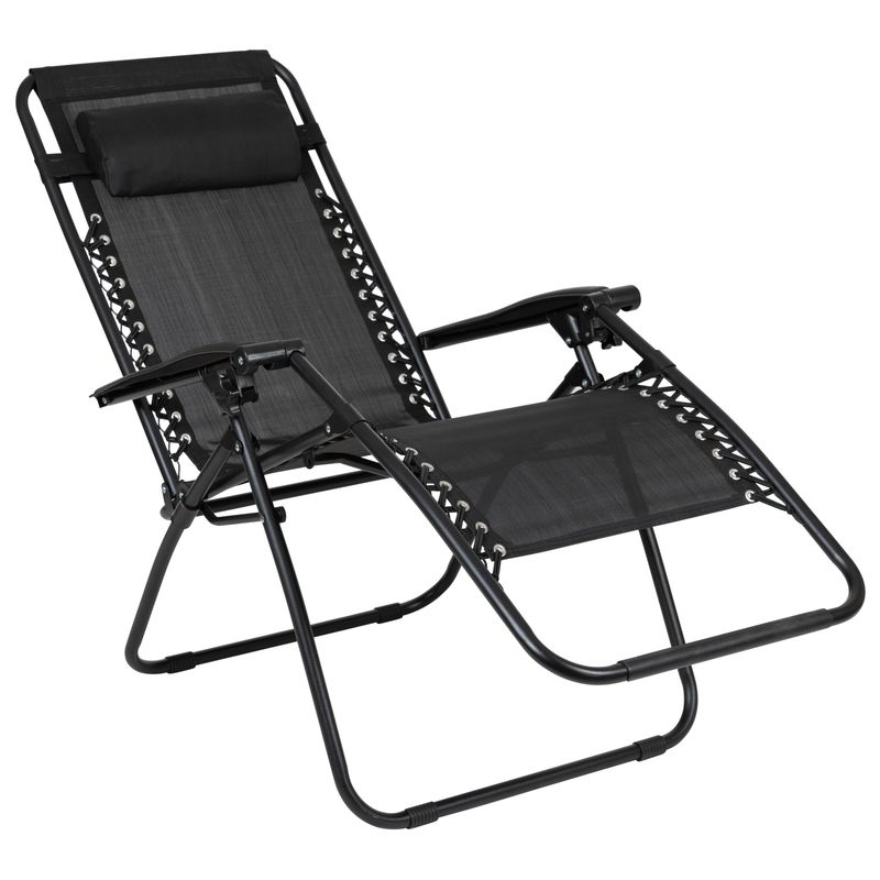 2 Pack Adjustable Mesh Zero Gravity Lounge Chair with Cup Holder Tray - Black