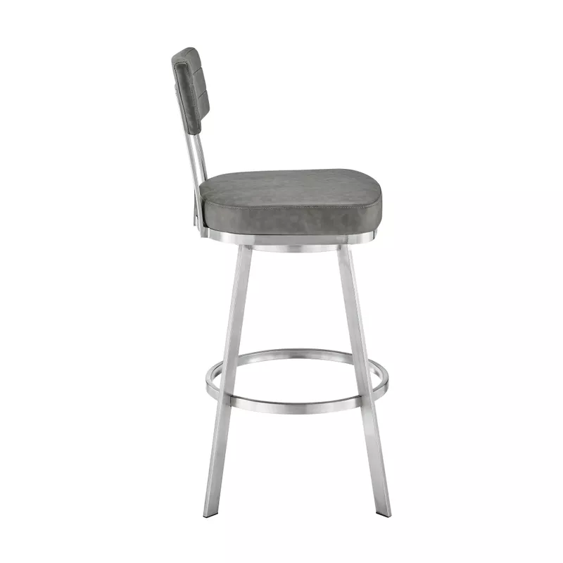 Jinab Swivel Bar Stool in Brushed Stainless Steel with Grey Faux Leather