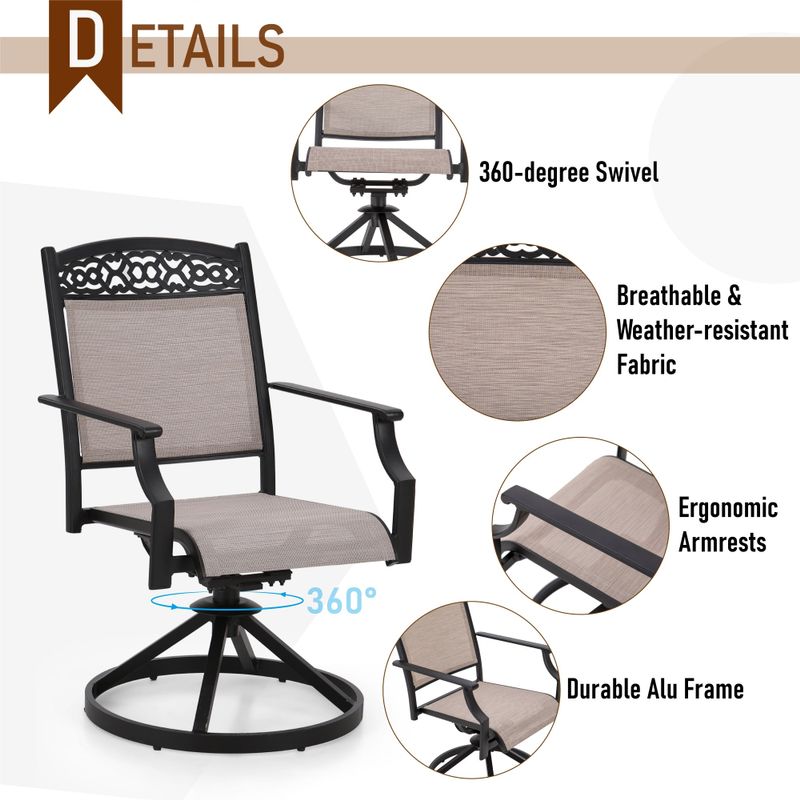 5/7-Piece Cast Aluminum Patio Dining Set wtih Stackle or Swivel Chairs and 1 Metal Table - Swivel chair + rectangular table - 5-Piece...