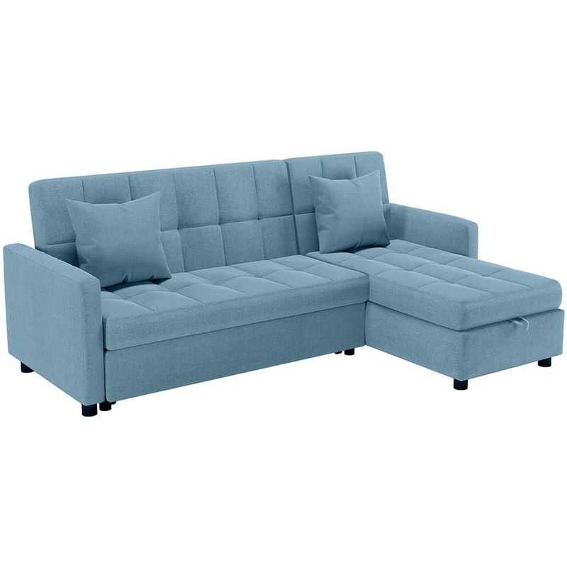Reversible Sectional Sofa Sleeper, 82'' Wide Sectional Couch Pull-Out Sofa Bed with Storage Chaise - Blue