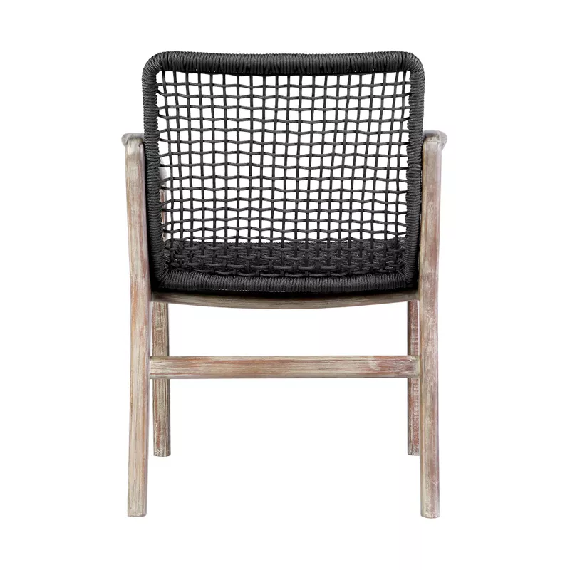 Brighton Outdoor Patio Dining Chair in Light Eucalyptus Wood and Charcoal Rope