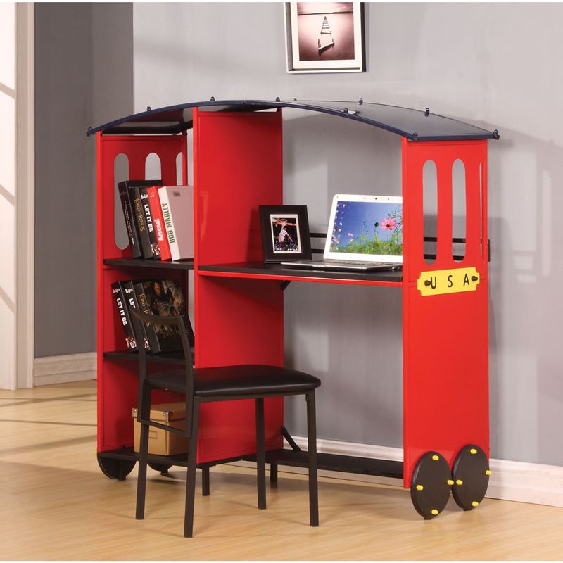 Tobi Red and Black Desk and Bookcase - Desk & Bookcase, Red & Black