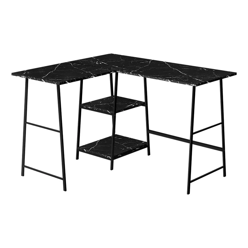 Computer Desk/ Home Office/ Corner/ Storage Shelves/ 48"L/ L Shape/ Work/ Laptop/ Metal/ Laminate/ Black Marble Look/ Contemporary/ Modern