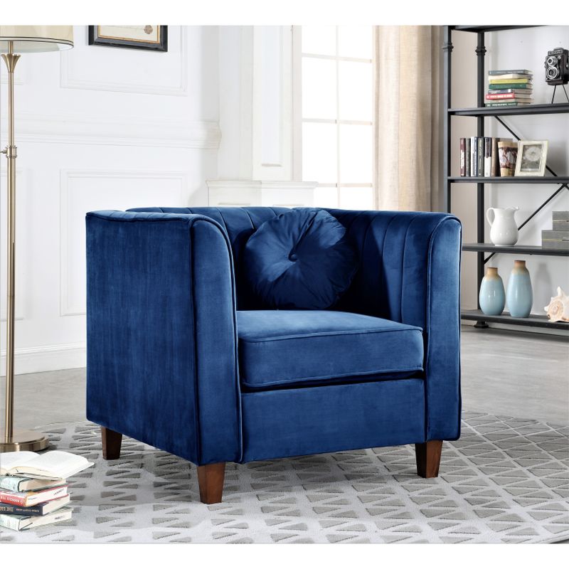 Arvilla velvet Kitts Classic Chesterfield Living room seat-Sofa and Chair - Dark Blue