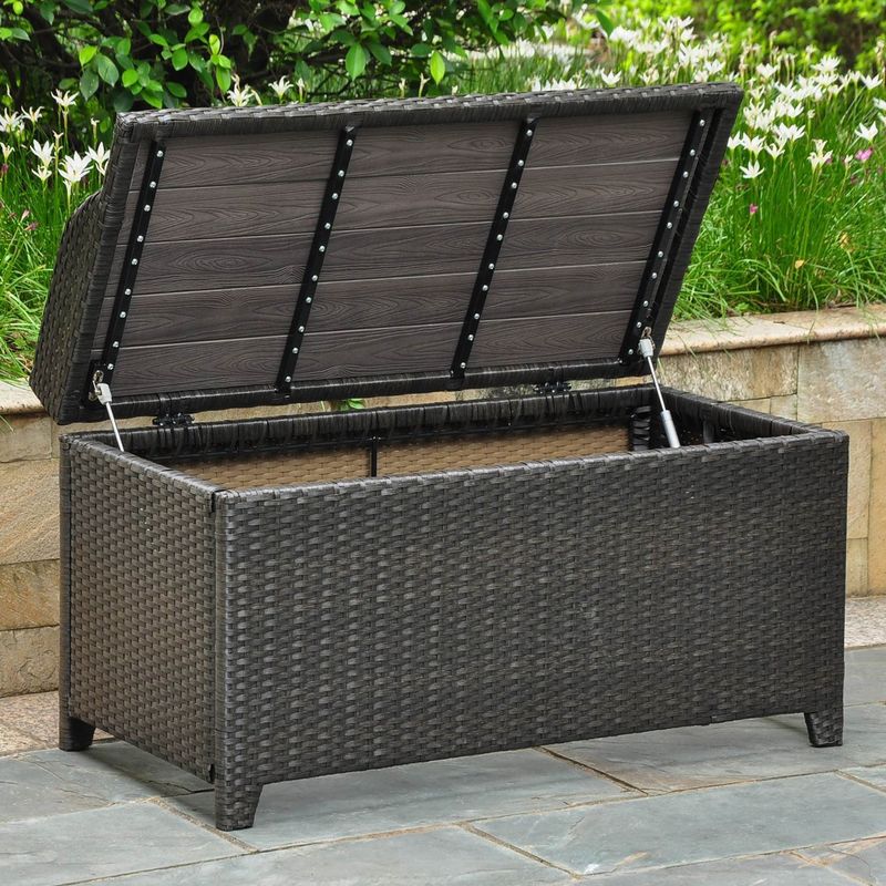 International Caravan Barcelona Resin Wicker/Aluminum Outdoor Storage Bench - Black