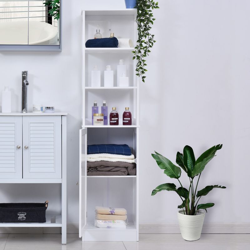 kleankin Freestanding Bathroom Tall Storage Cabinet Organizer Tower with Open Shelves & Compact Design - Grey