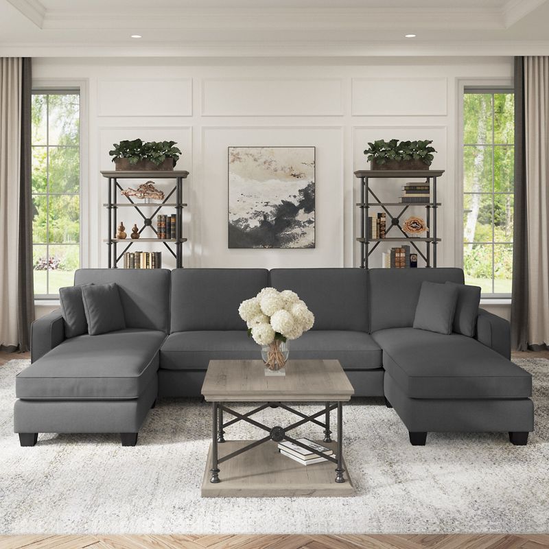 Stockton 130W Sectional Couch with Double Chaise by Bush Furniture - Charcoal Gray