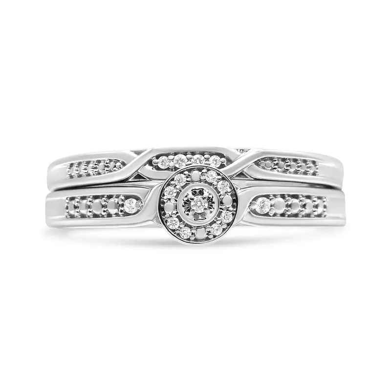.925 Sterling Silver Diamond Accent Frame Twist Shank Bridal Set Ring and Band (I-J Color, I3 Clarity) - Size 9