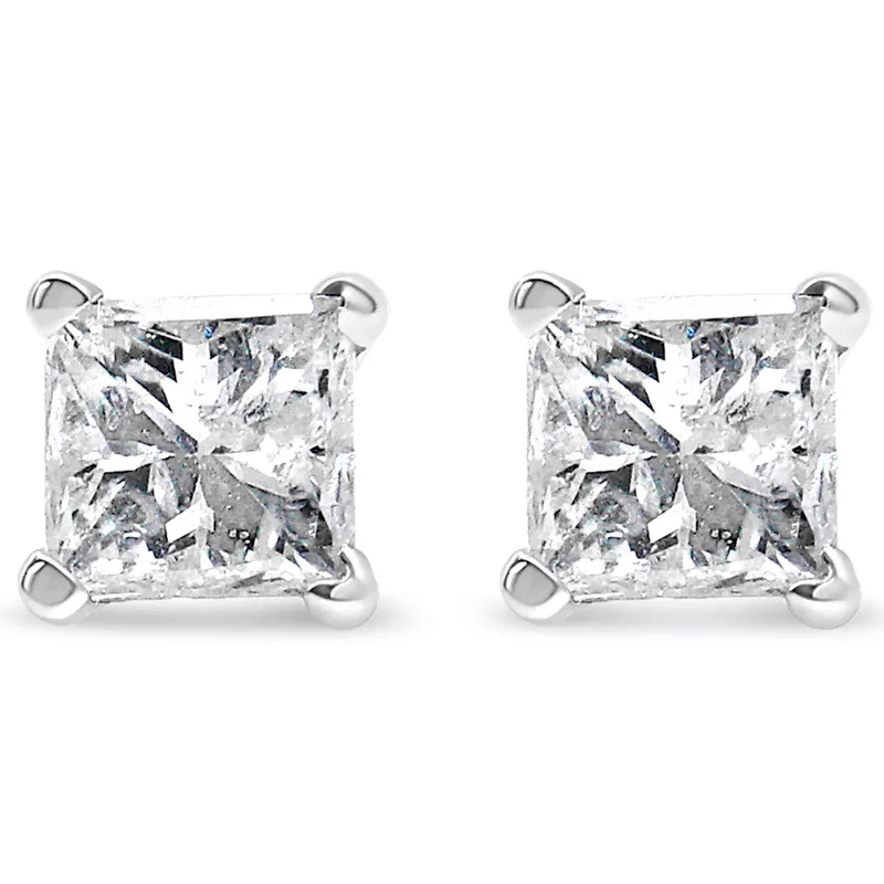 14K White Gold 1/3ct TDW Diamond Solitaire Stud Earrings (J-K, I1-I2)