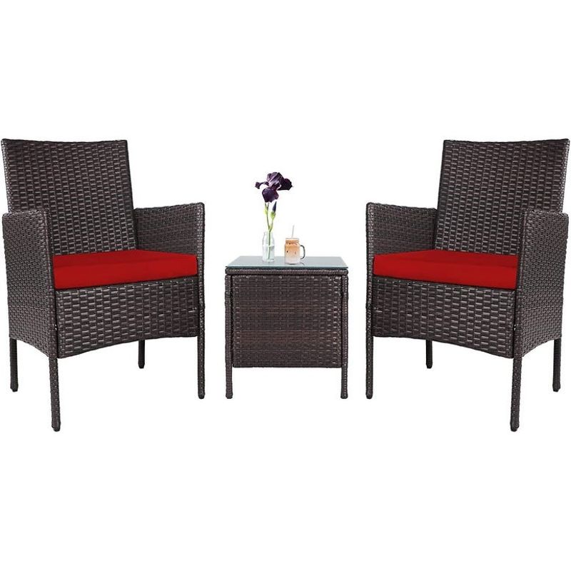 Pheap Outdoor 3-piece Cushioned Wicker Bistro Set by Havenside Home - Crimson