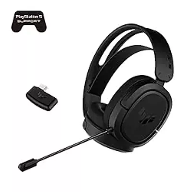 ASUS TUF Gaming H1 Wireless Headset ,  Discord Certified Mic, 7.1 Surround Sound, 40mm Drivers, 2.4GHz, USB-C, Lightweight, 15 Hour Battery Life, for PC, Mac, Switch, Mobile Devices, PS4, PS5 - Black