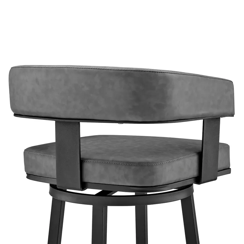 Lorin 30" Bar Height Swivel Bar Stool in Black Finish and Gray Faux Leather