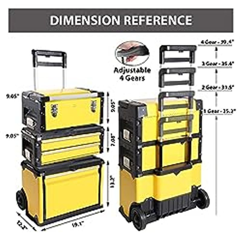 BIG RED Stackable Portable Metal Tool box Organizer with Wheels and 2 Drawers, Rolling Upright Trolley Tool Chest for Garage or...