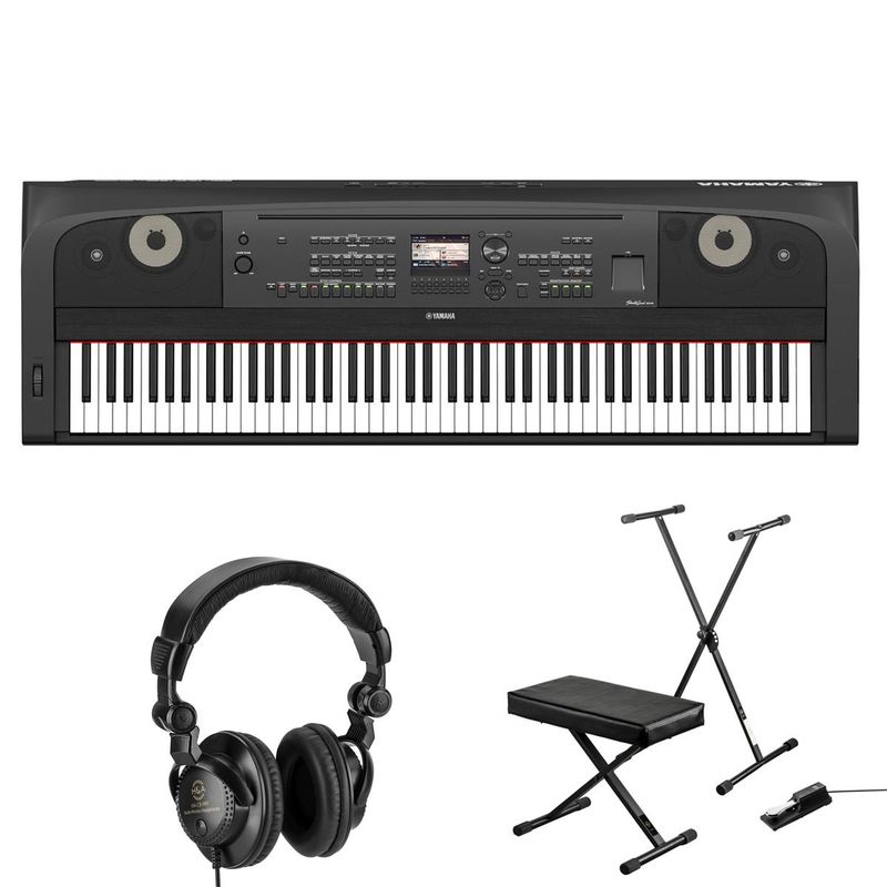 Yamaha DGX670 88-Key Portable Grand Piano, Black, Bundle with Keyboard Stand/Bench Pack with Sustain Pedal and Closed-Back Studio...