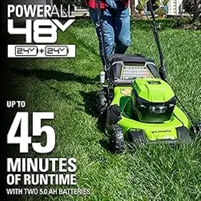 Greenworks - 24V (2x24V) 21-Inch Self-Propelled Lawn Mower (2 x 5.0Ah Batteries and Charger Included) - Green