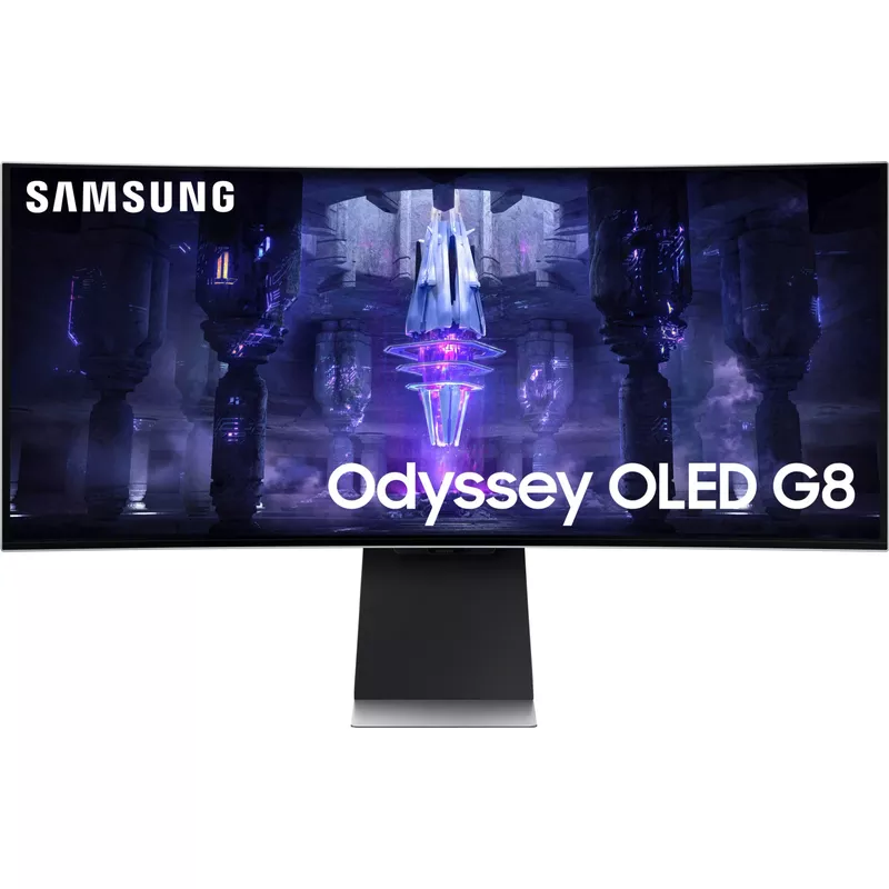 Samsung - Odyssey OLED G8 34" Curved WQHD FreeSync Premium Pro Smart Gaming Monitor with HDR400, (Micro DP, Micro HDMI, USB) - Silver