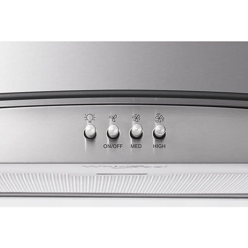 Whirlpool 30 inch Stainless Curved Glass Wall Mount Canopy Range Hood