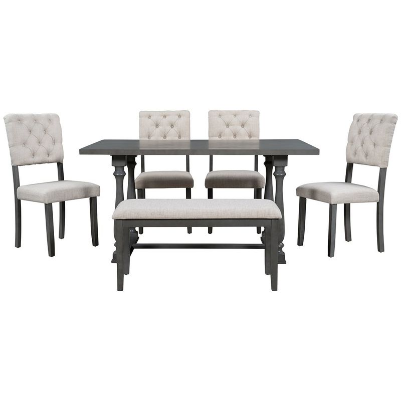 6-Piece Dining Table and Chair Set with Foam-Covered Seat Backs - Grey