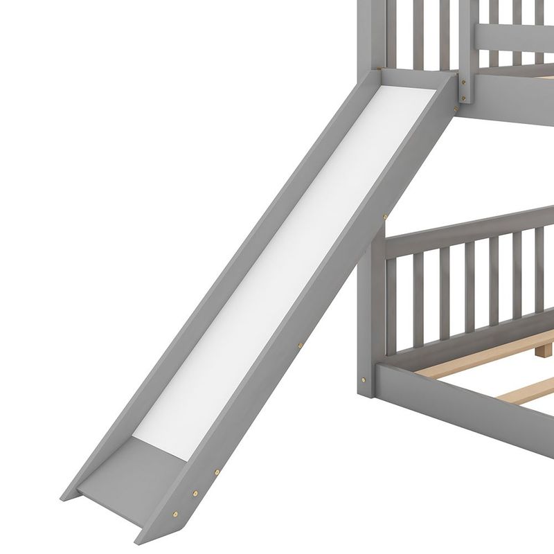 Full over Full Bunk Bed with Convertible Slide and Ladder, Gray - Gray - Full