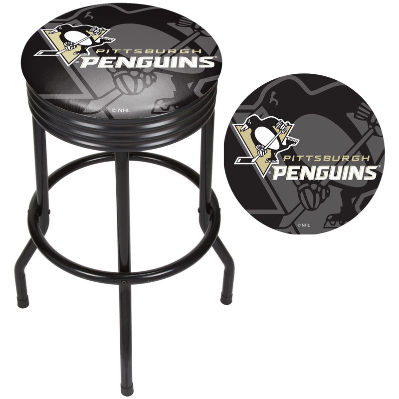 NHL Black Ribbed Bar Stool - Pittsburgh Penguins