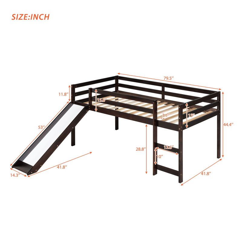 Loft Bed with Slide - Espresso