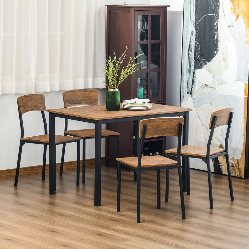 HOMCOM 5 Piece Modern Industrial Dining Table and Chairs Set for Small Space, kitchen, Dining room - Natural