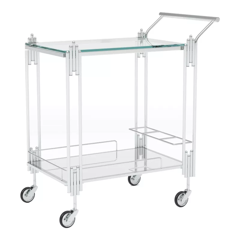 Contemporary Metal 2-Tier Serving Cart in Chrome