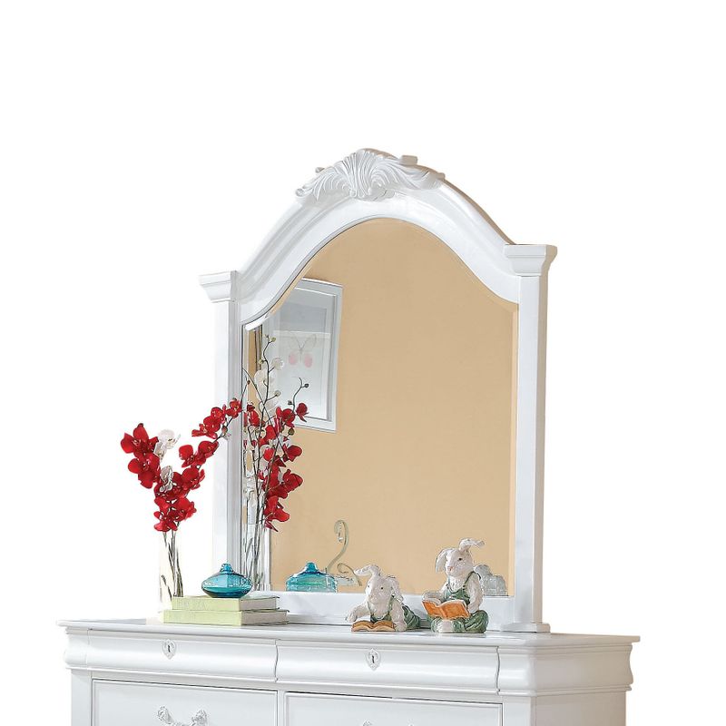 Acme Furniture Estrella White Pine Beveled Mirror - Mirror, White, 41" x 2" x 43"H