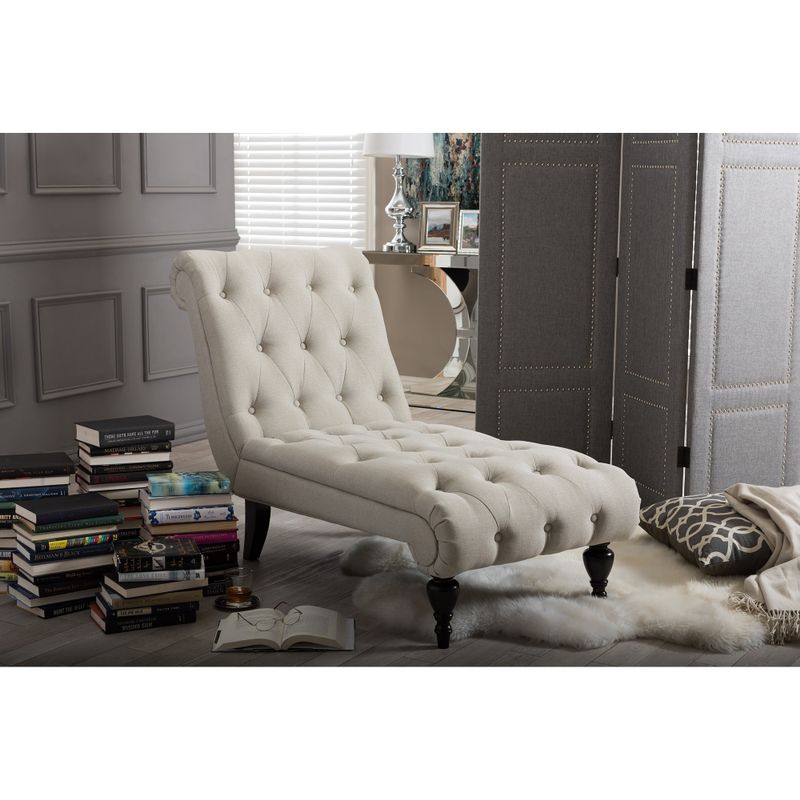 Baxton Studio Layla Mid-century Retro Modern Light Beige Fabric Upholstered Button-tufted Chaise Lounge - Chaise-Beige