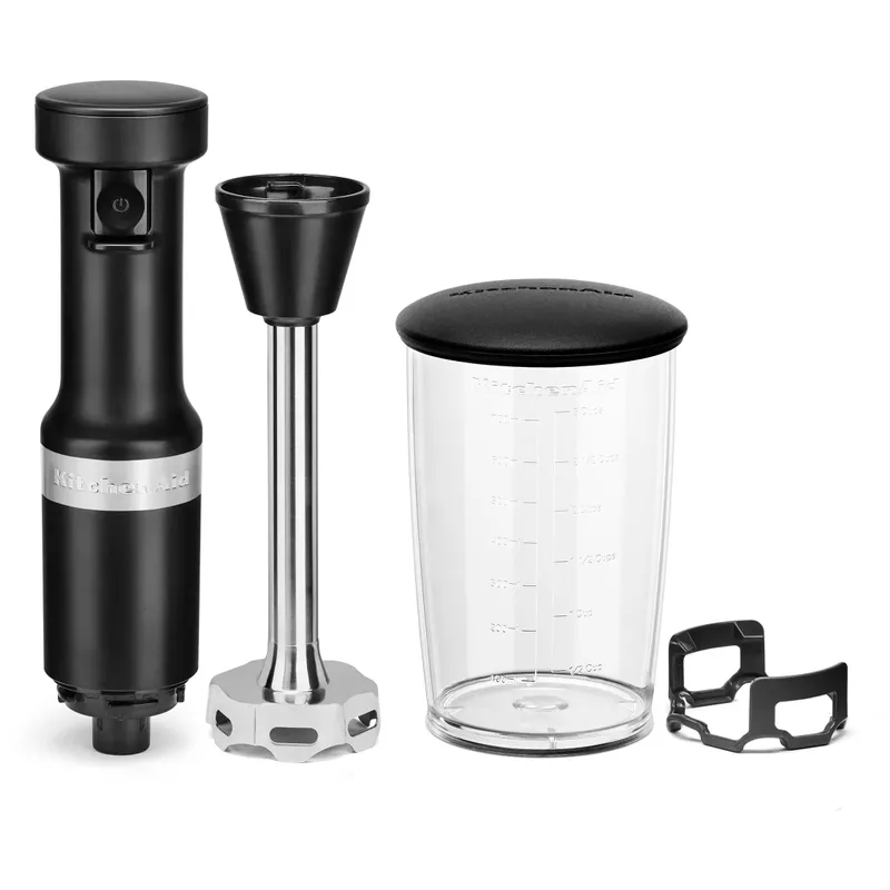 KitchenAid Corded Variable-Speed Immersion Blender in Black Matte with Blending Jar