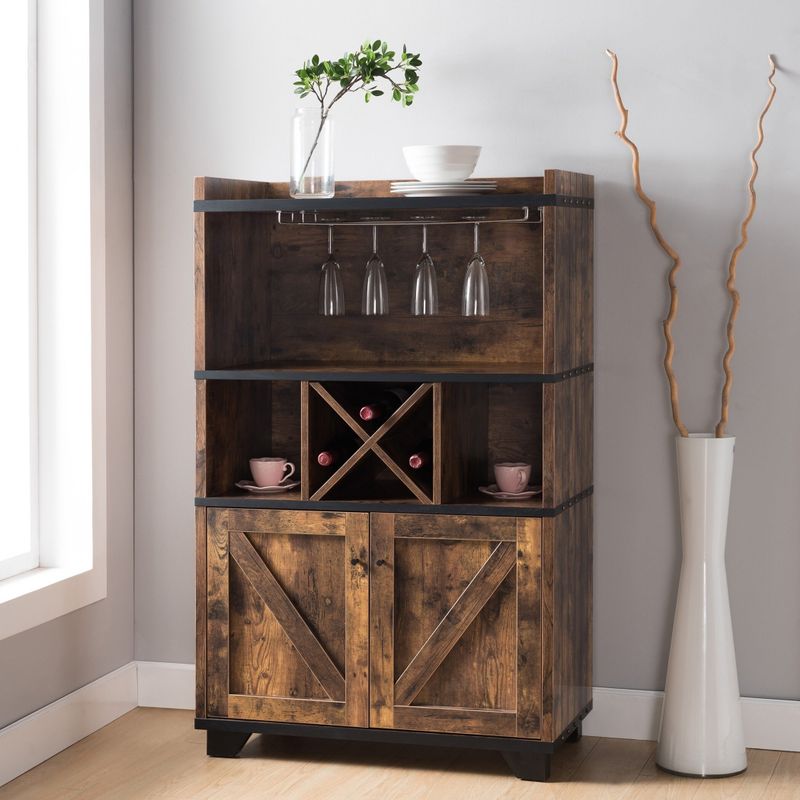 Furniture of America Keya Farmhouse Wine Cabinet Buffet - White Oak