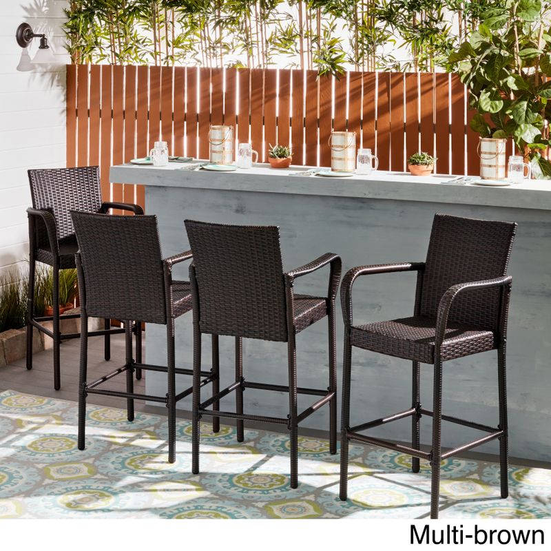 Delfina Outdoor Wicker Barstool (Set of 4) by Christopher Knight Home - Multi-Brown
