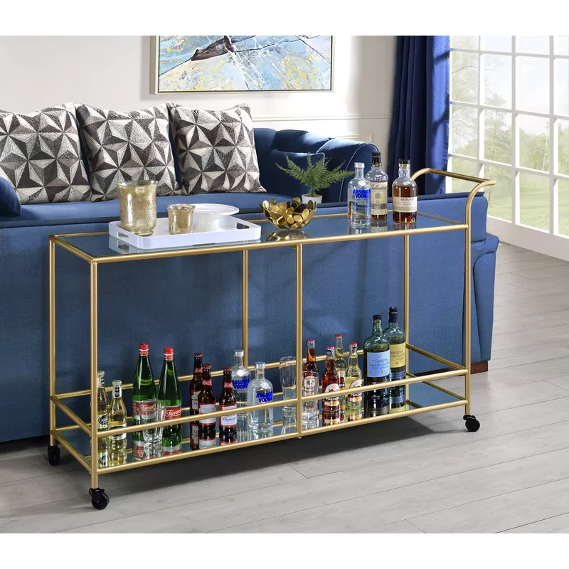 ACME Kenda Serving Cart, Clear Glass, Mirrored & Gold