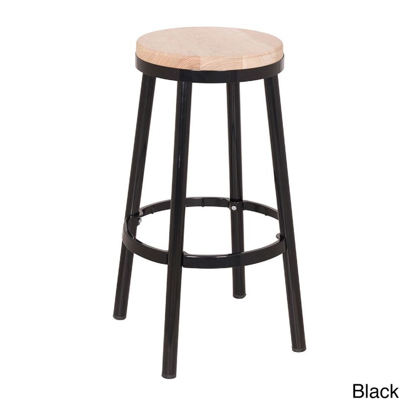 Modern Round Backless Metal and Ash Wood 26-inch Bar Stool - Black 26"