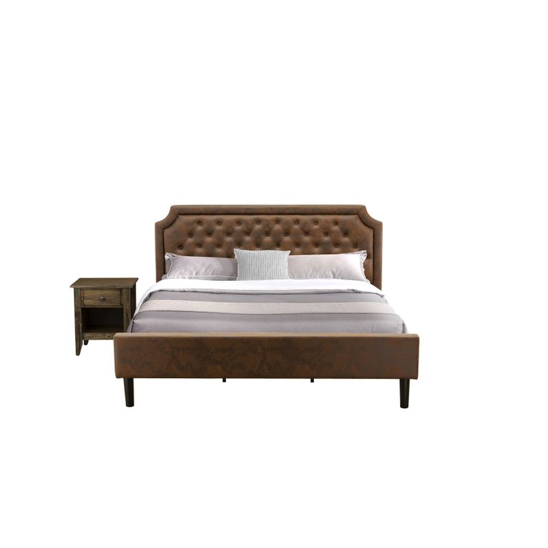 2-Piece Granbury Bed Set - Dark Brown Faux Leather Bed with Black Legs - Distressed Jacobean End Table (Bed Size Option) - GB25F-1GA07