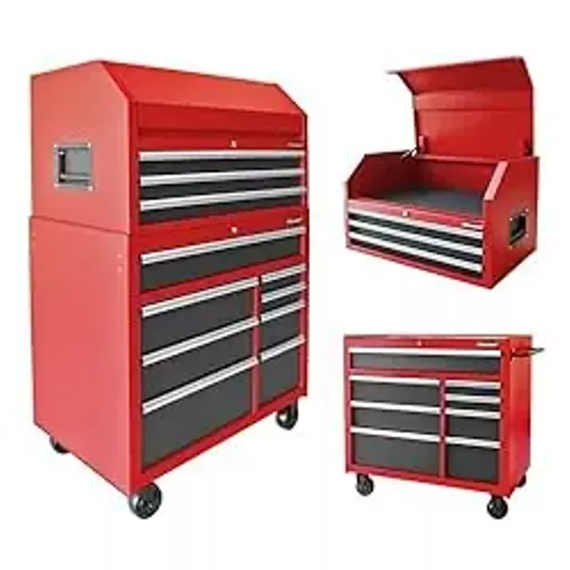 GSTANDARD 41-Inch Combo-11 Drawers,20-22 Gauge Steel Storage, Perfect for Organizing Your Garage,Warehouse,Or Workshop Heavy-Duty Tool Chest and Cabinet, Black/Red