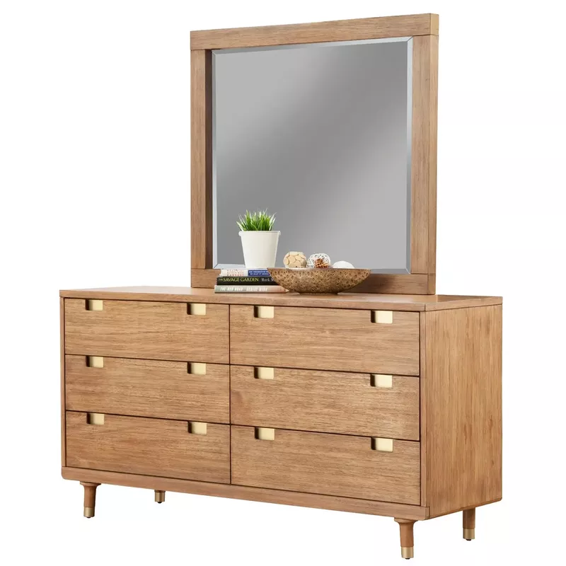 Alpine Furniture Easton Wood Dresser Mirror in Sand (Beige) - Beige/Brown - Beige/Brown