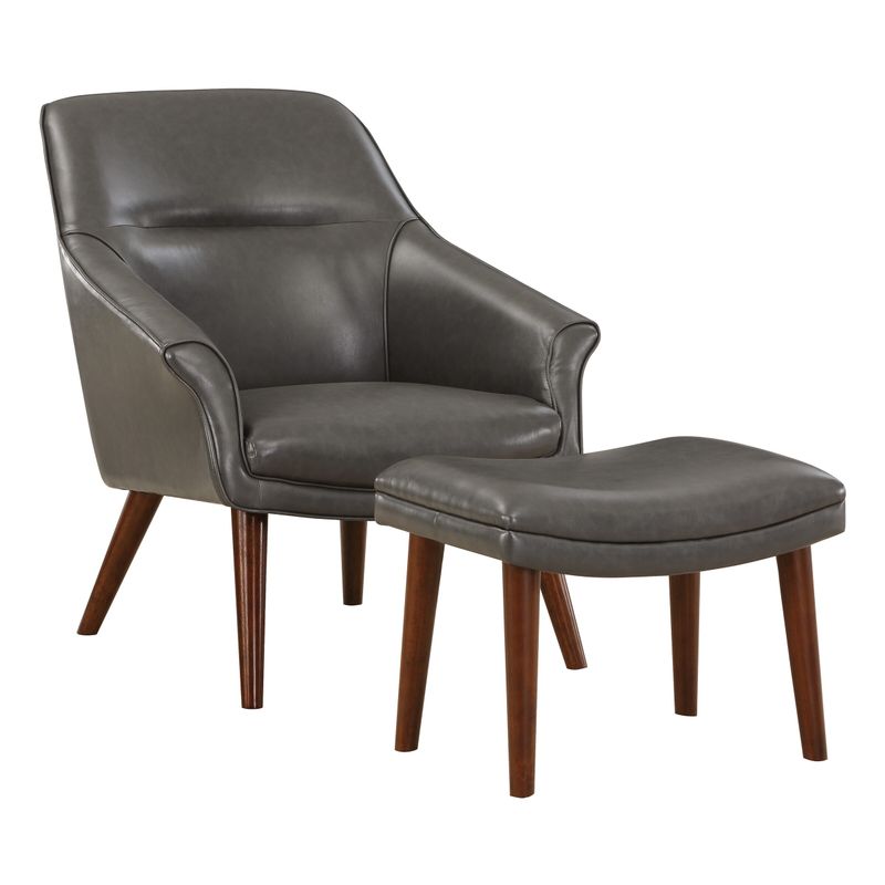 Waneta Chair and Ottoman - Charcoal Fabric