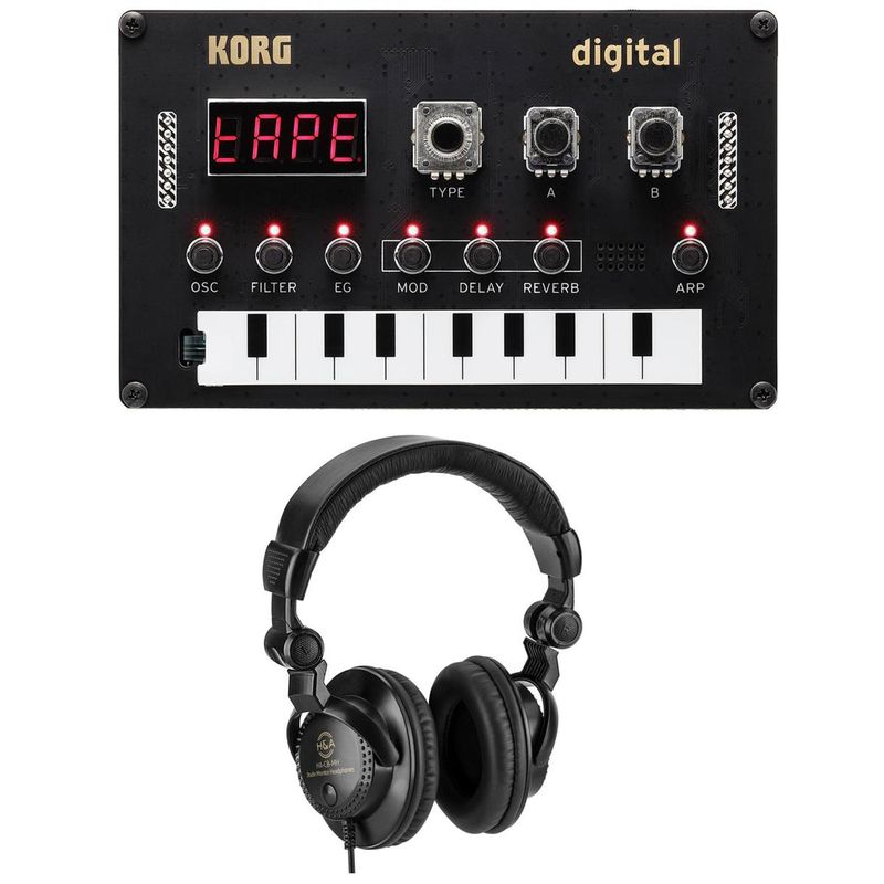Korg Nu:Tekt NTS-1 Digital DIY Programmable Synthesizer - With H&A Closed-Back Studio Monitor Headphones