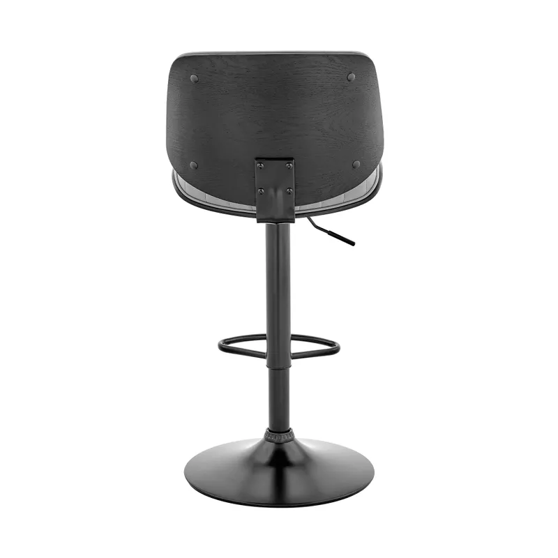 Brock Adjustable Gray Faux Leather and Walnut Wood Bar Stool with Black Base
