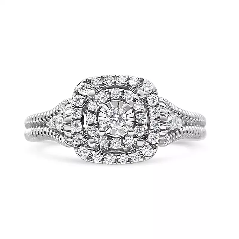 .925 Sterling Silver 1/3 Cttw Miracle Set Round-Cut Diamond Cocktail Ring (H-I Color, I1-I2 Clarity)- Size 6