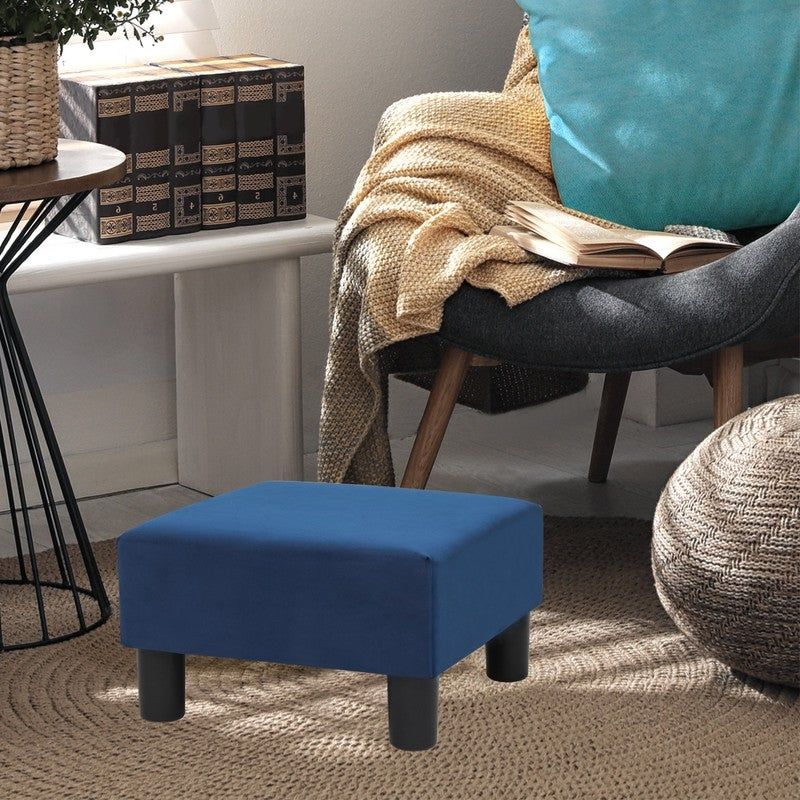 Adeco Small Square Footstool Ottoman Modern Fabric Footrest Stool - Teal