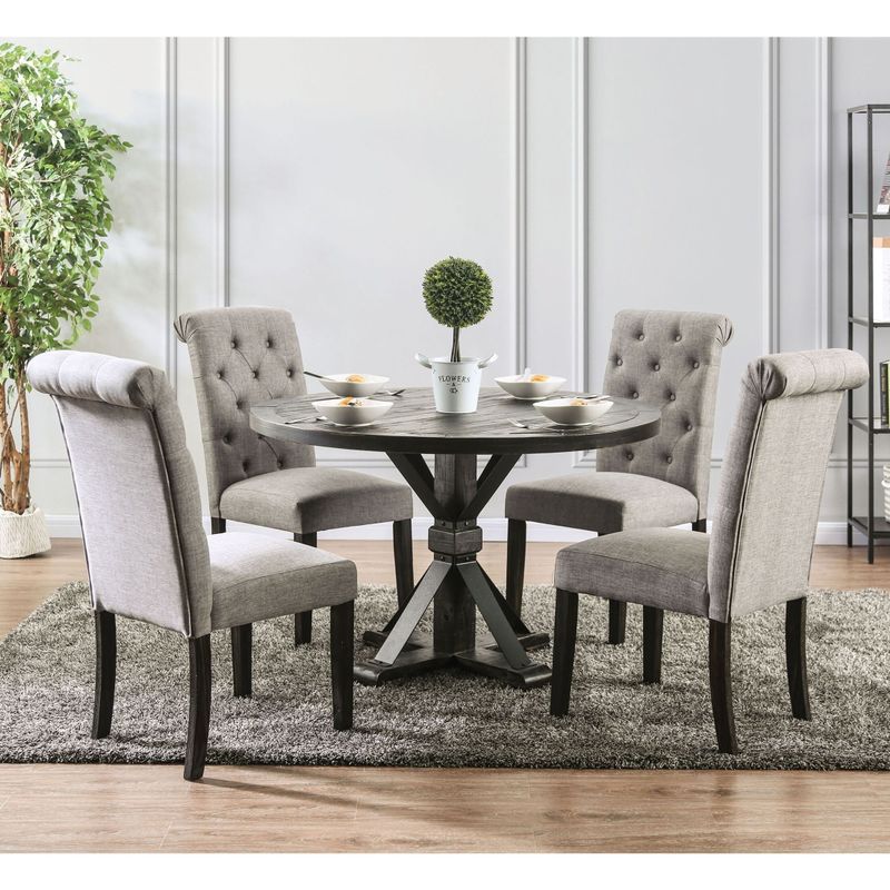 Furniture of America Fend Rustic Solid Wood 5-piece Round Dining Set - Antique Black/Grey