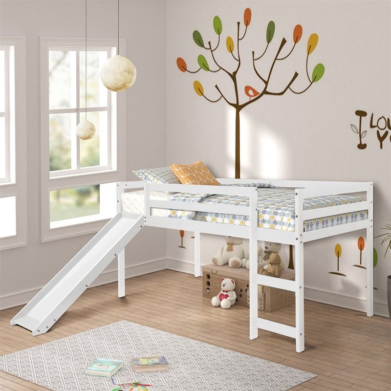 Merax Wood Twin Loft Bed with Slide - Grey