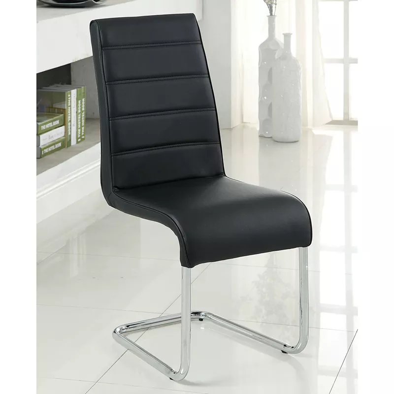 Contemporary Faux Leather Dining Chairs in Black (Set of 2)