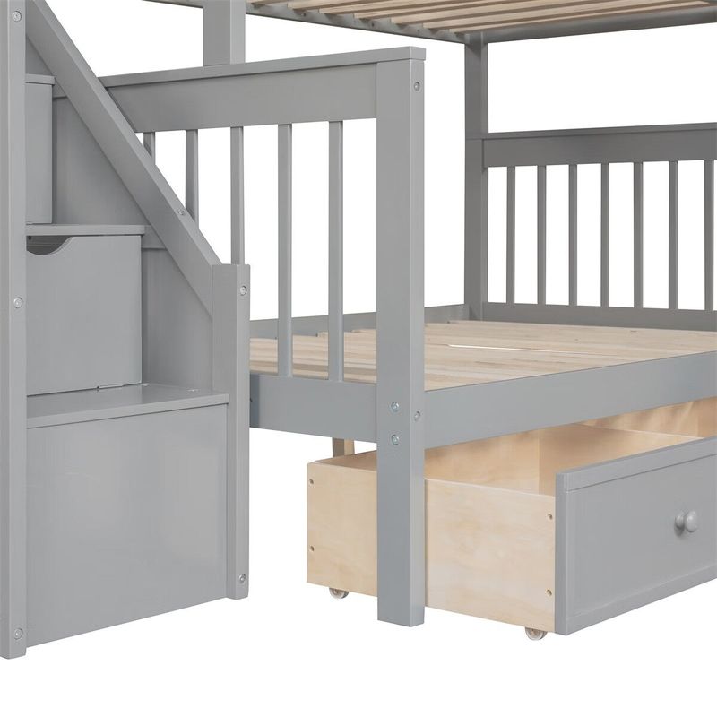 Merax Twin over Full L-Shaped Bunk Bed With 3 Drawers, Ladder and Staircase - Grey