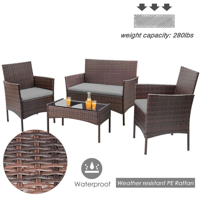 4 Pieces Patio Wicker Furniture Sets Outdoor Indoor Use chair Sets - Brown/Beige