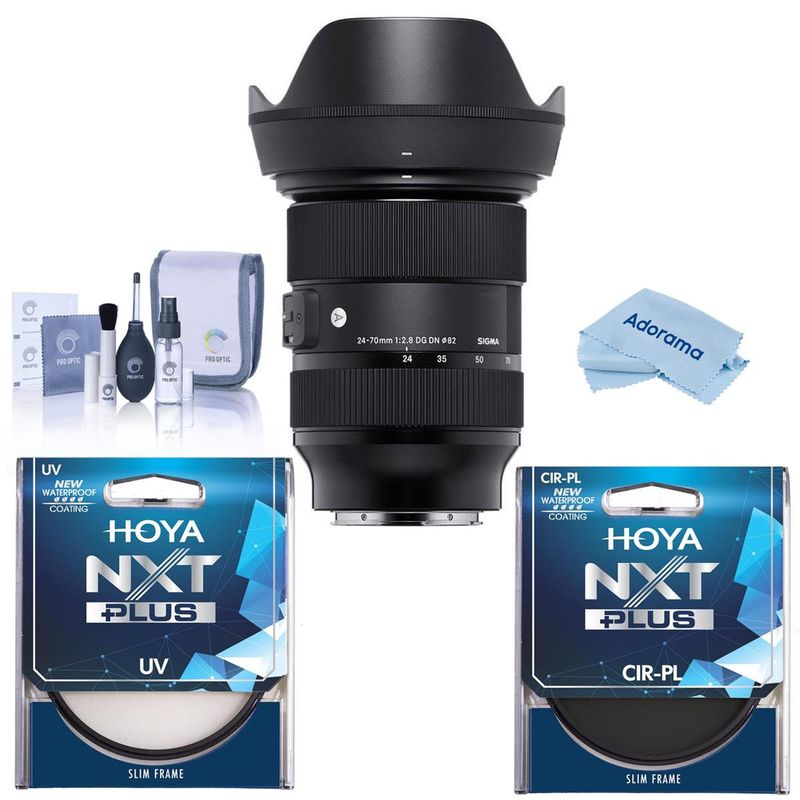 Sigma 24-70mm F2.8 DG DN Art Lens for Sony E-Mount Bundle with Hoya NXT Plus UV and CPL Filter, Cleaning Kit, Cloth