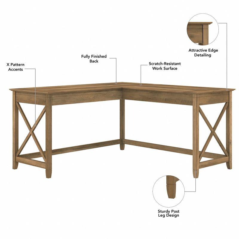 Key West 60W L Shaped Desk with Mobile File Cabinet by Bush Furniture - Shiplap Gray/Pure White