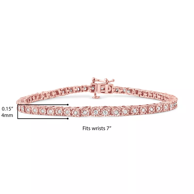 .925 Sterling Silver 1.0 Cttw Miracle-Set Diamond Round Faceted Bezel Tennis Bracelet (I-J Color, I3 Clarity) - 5", Choice of Metal Color